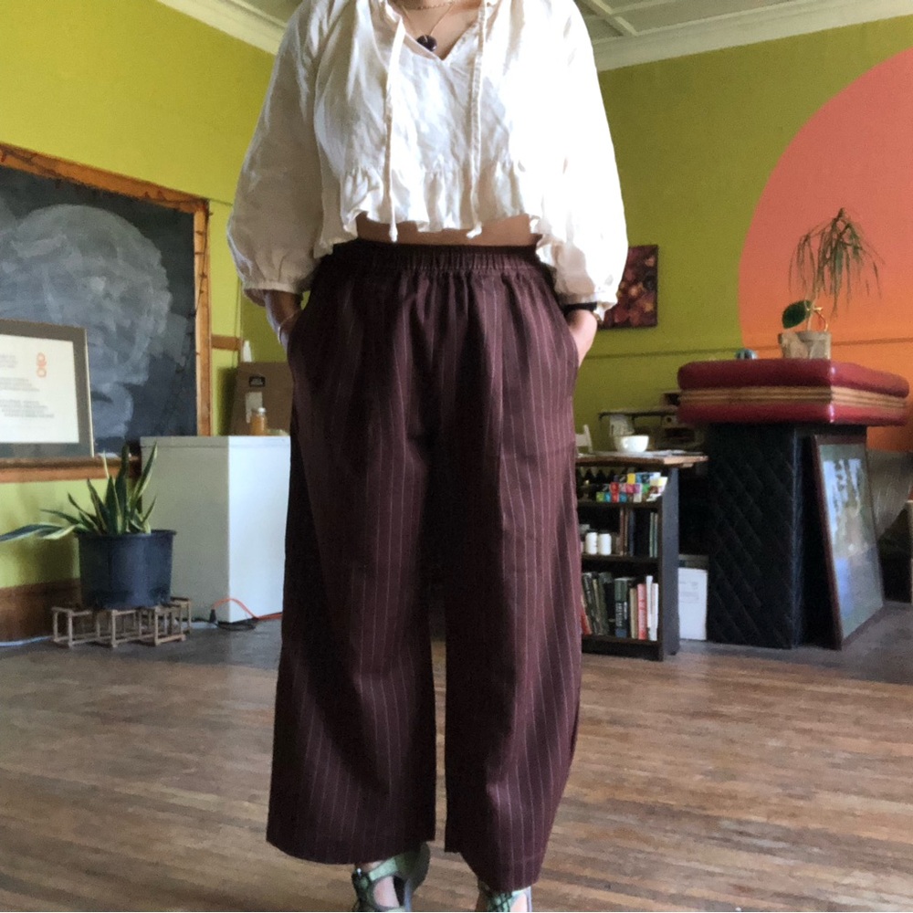 100% Wool brown elastic waist trousers - handmade - Picture 5 of 13